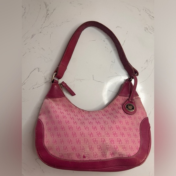 Dooney & Bourke Vintage Pink Canvas/ Leather Signature Hobo Shoulder Bag- REHAB - Picture 10 of 16